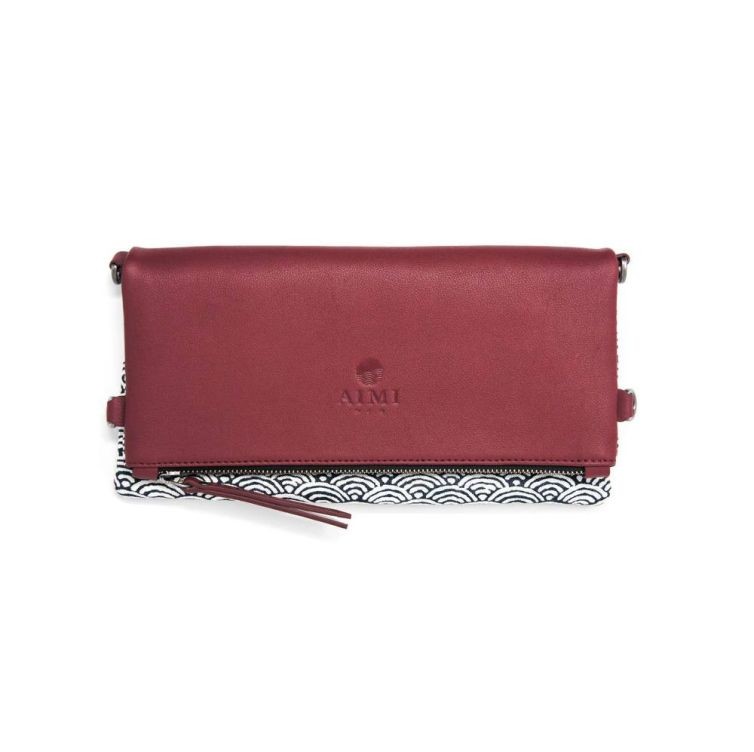 Sac pochette pliable MIU, en cuir fin et tissu d’inspiration japonaise