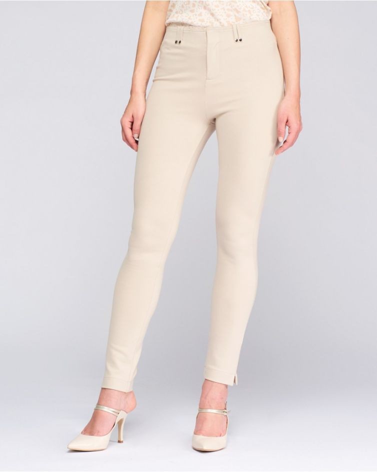 Pantalon leggins beige avec coton mélangé, zip sur devant