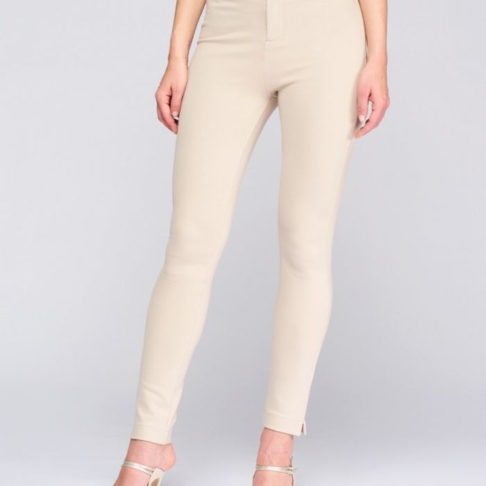 Pantalon leggins beige avec coton mélangé, zip sur devant