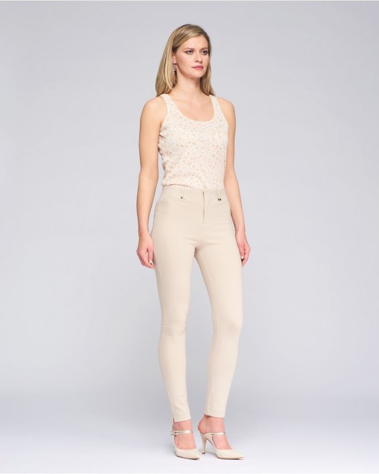 Pantalon leggins beige avec coton mélangé, zip sur devant