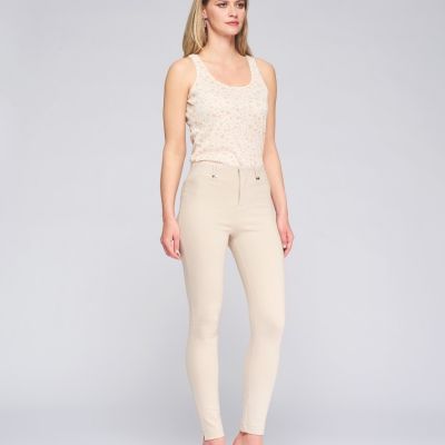 Pantalon leggins beige avec coton mélangé, zip sur devant