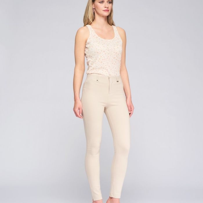 Pantalon leggins beige avec coton mélangé, zip sur devant