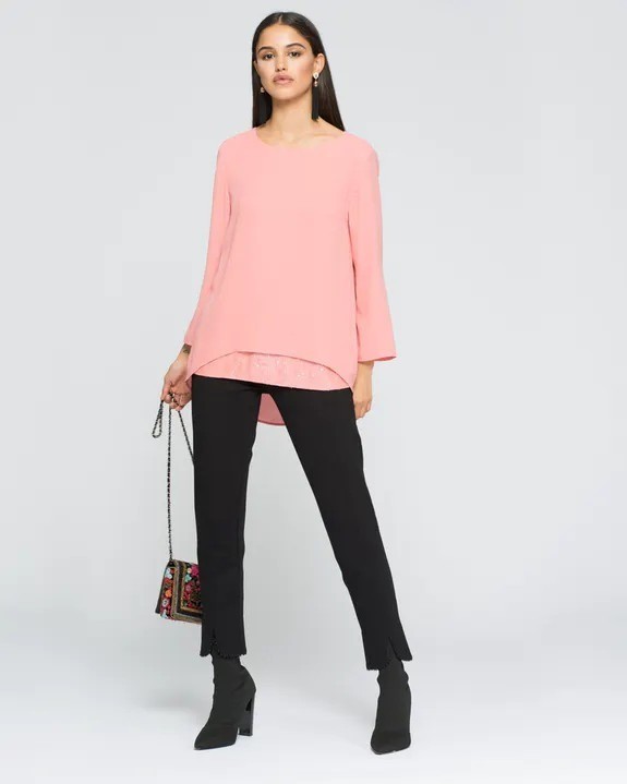 Pink lined blouse, embroidered with sequins on the front