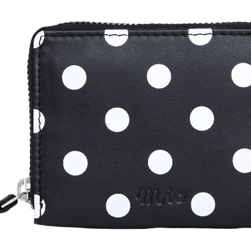 Small black printed leather wallet with white dots