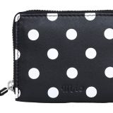 Petit porte-monnaie en cuir imprimé noir à pois blanc