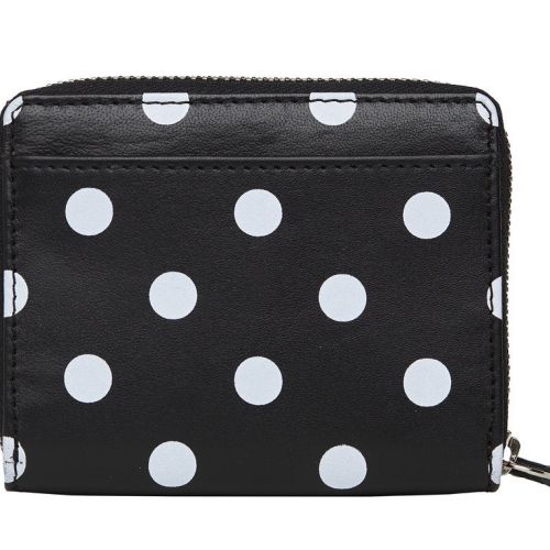 Small black printed leather wallet with white dots