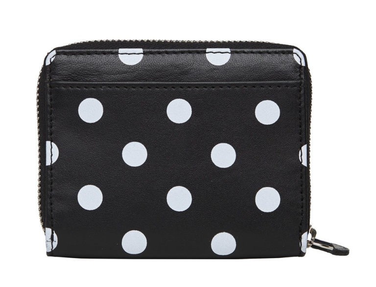 Small black printed leather wallet with white dots