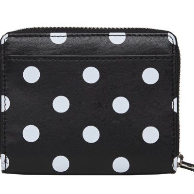 Kleines schwarzes bedrucktes Lederportemonnaie mit weißen Punkten
