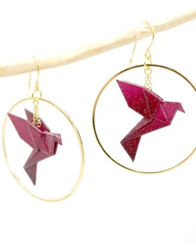 Boucles d’oreilles créoles avec oiseau origami