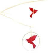 Creolen mit Vogel Origami Print 3 D verschiedene Farben