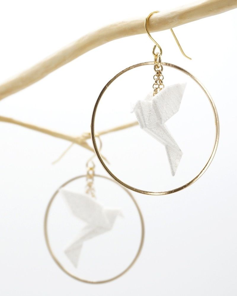 Boucles d’oreilles créoles avec oiseau origami