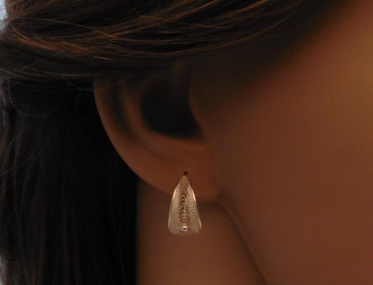 Silver filigree bobbin hoop earring