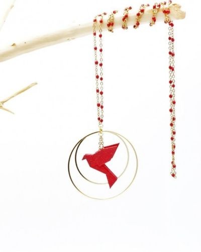Collier sautoir avec oiseau origami impression 3D chaîne colorée
