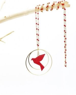 Collier sautoir avec oiseau origami impression 3D chaîne colorée