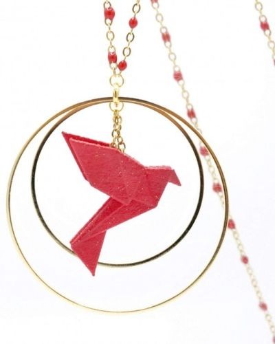 Collier sautoir avec oiseau origami impression 3D chaîne colorée
