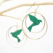Boucles d'oreilles créoles avec oiseau origami double anneau