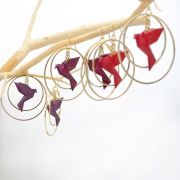 Boucles d'oreilles créoles avec oiseau origami double anneau