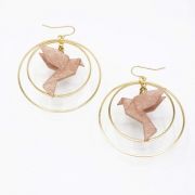 Boucles d'oreilles créoles avec oiseau origami double anneau