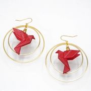 Boucles d'oreilles créoles avec oiseau origami double anneau