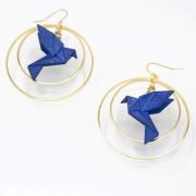 Boucles d'oreilles créoles avec oiseau origami double anneau