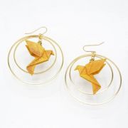 Boucles d'oreilles créoles avec oiseau origami double anneau