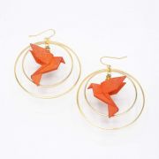 Boucles d'oreilles créoles avec oiseau origami double anneau