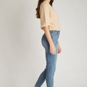 Ecru beige brushed knit sweater jacket with butterfly pattern