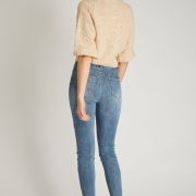 Ecru beige brushed knit sweater jacket with butterfly pattern