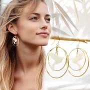 Boucles d’oreilles créoles avec oiseau origami double anneau
