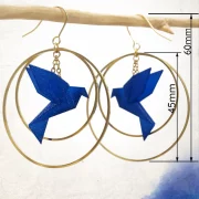 Boucles d’oreilles créoles avec oiseau origami double anneau