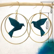 Boucles d’oreilles créoles avec oiseau origami double anneau