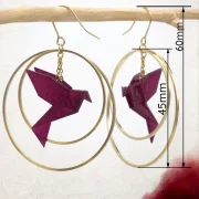 Boucles d’oreilles créoles avec oiseau origami double anneau