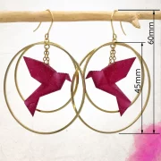 Boucles d’oreilles créoles avec oiseau origami double anneau