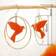 Boucles d’oreilles créoles avec oiseau origami double anneau