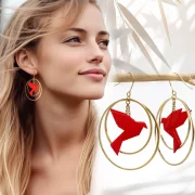 Boucles d’oreilles créoles avec oiseau origami double anneau