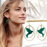 Boucles d’oreilles créoles avec oiseau origami double anneau