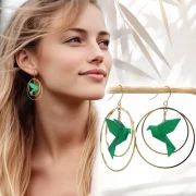 Boucles d’oreilles créoles avec oiseau origami double anneau