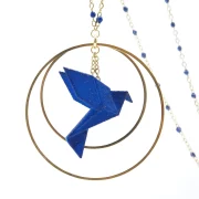 Long necklace with origami bird 3D printing colorful chain