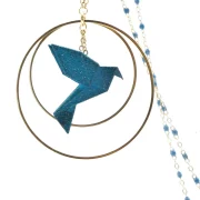 Long necklace with origami bird 3D printing colorful chain