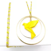 Long necklace with origami bird 3D printing colorful chain