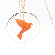 Long necklace with origami bird 3D printing colorful chain