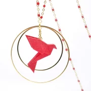 Long necklace with origami bird 3D printing colorful chain