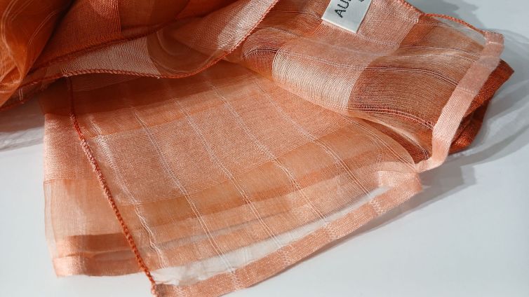 Coral Red Woven Organza Silk Scarf