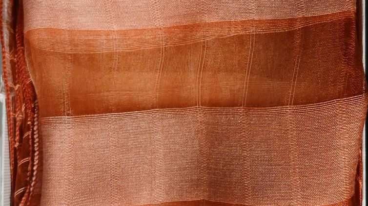 Coral Red Woven Organza Silk Scarf