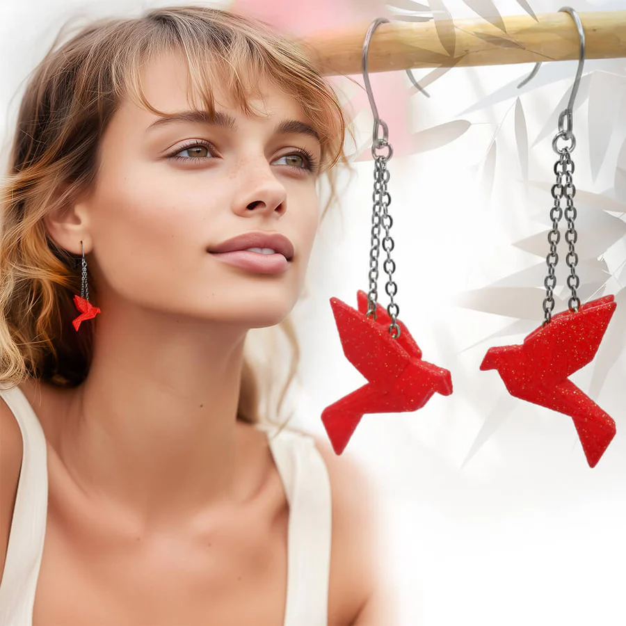 boucle d'oreilles originale de créateurs impression 3d rouge