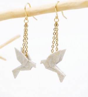 Boucle d’oreille oiseau 3D mini birdy pendant doré