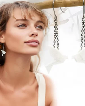 Boucle d’oreille oiseau 3D mini birdy pendant couleur argent