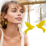 boucle oreille createur oiseau jaune impression 3d
