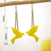 Boucle d&rsquo;oreille oiseau 3D mini birdy pendant dor&eacute;
