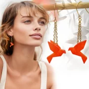 Boucle d&rsquo;oreille oiseau 3D mini birdy pendant dor&eacute;
